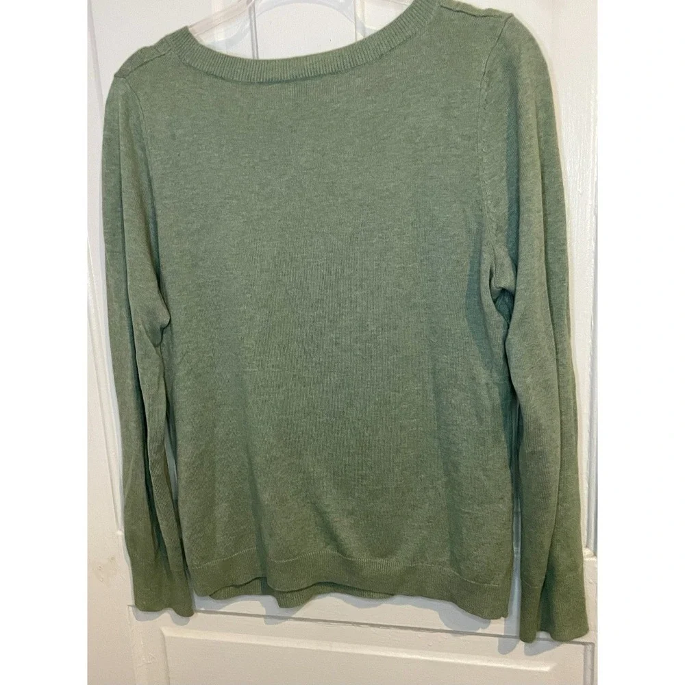 Talbots Green Cable Knit Sweater Medium Women's Cotton Wool Blend Large Classic